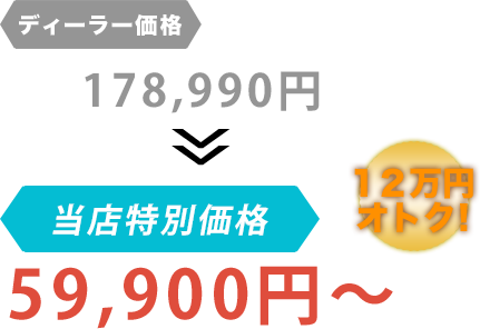 ディーラー価格178,990円がBack D Auto（バックディオート）だと59,900円～。12万円もお得！